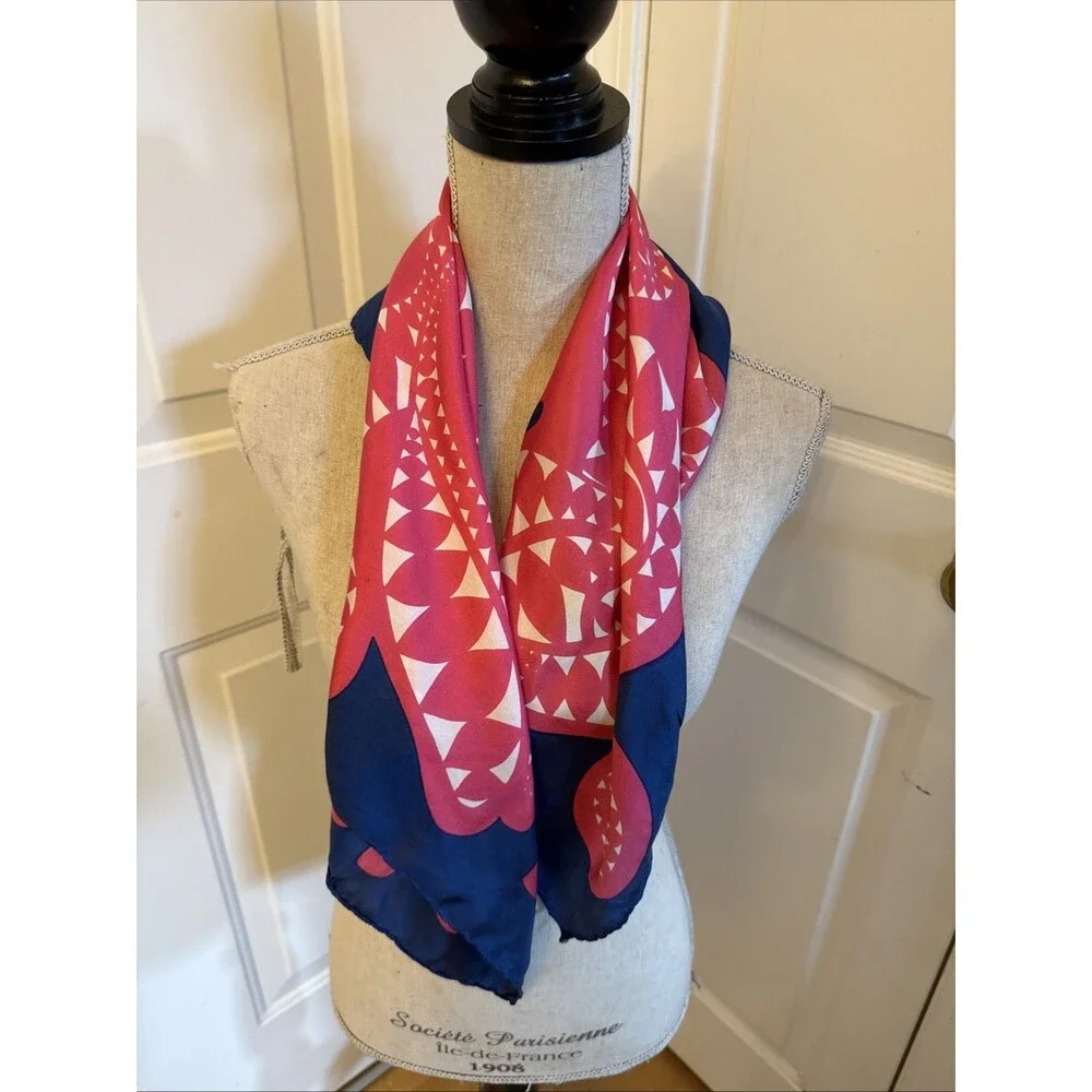 PINK & BLUE Unbranded Mod 100% Silk Square Scarf
